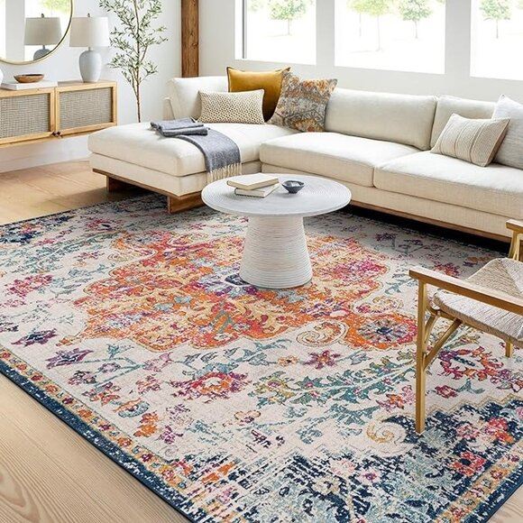 NEW Vintage Bohemian Area Rug,3' x 5',Orange/Navy
