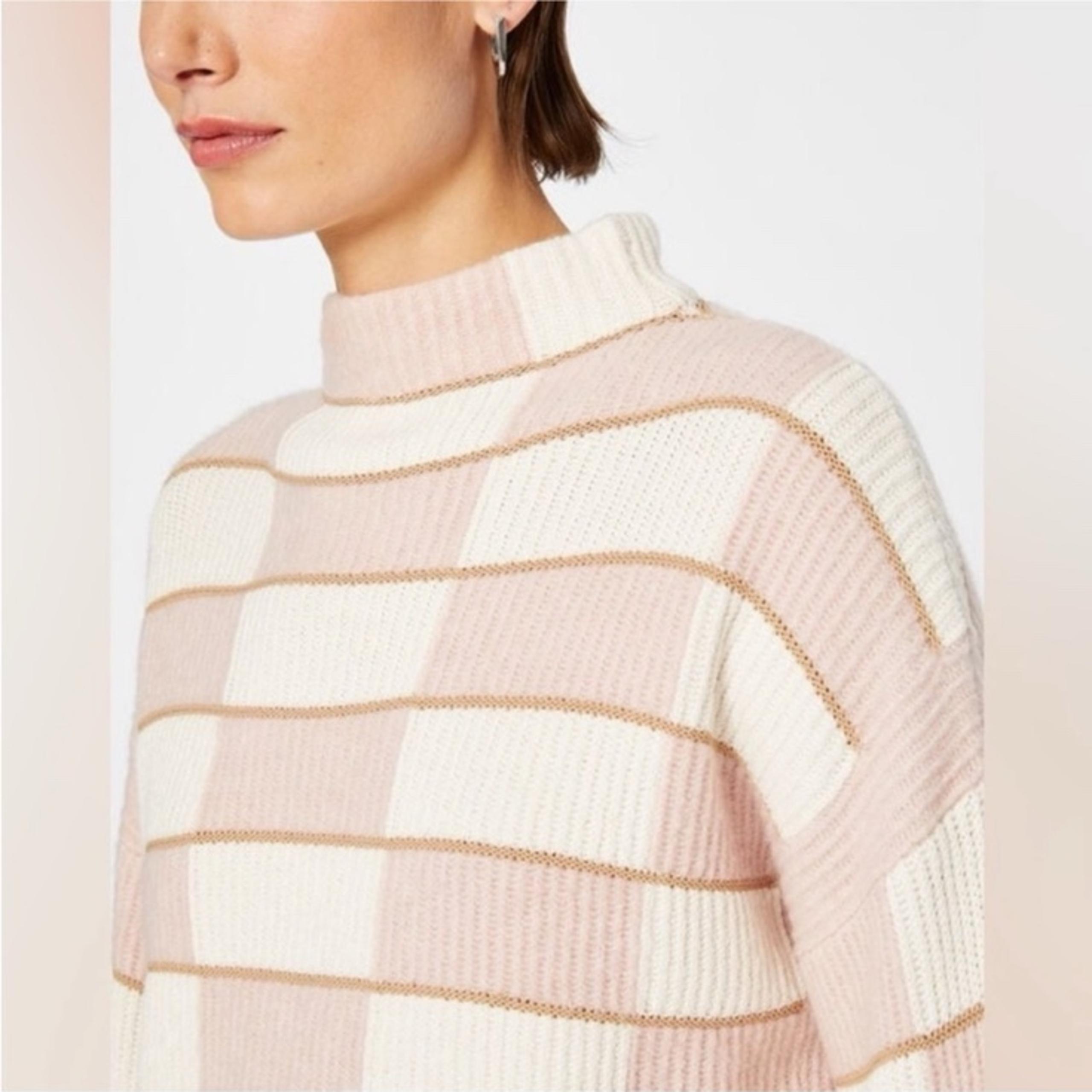 Club Monaco Women’s Pink/Cream Patchwork Funnel neck Sweater - Size Small