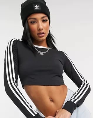 adidas Originals 3 stripe long sleeve crop in black size small nwt with leggings