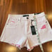 New NWT KUT Jane Pink Denim Jean Short High Rise Frayed Hem Bottoms Size 0