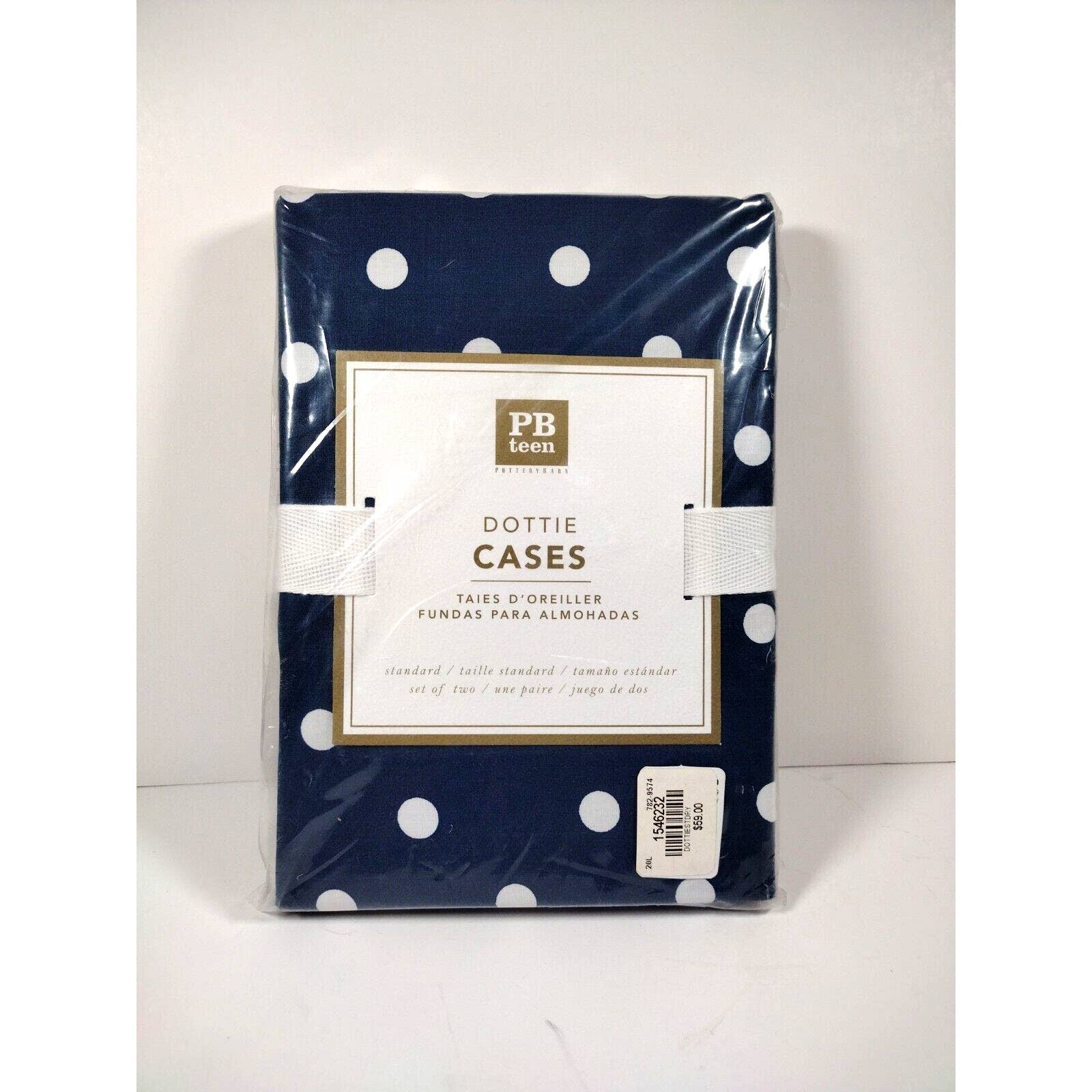 PB Teen~ Pottery Barn Dottie Polka Dot Standard Pillow Cases Navy White NWT