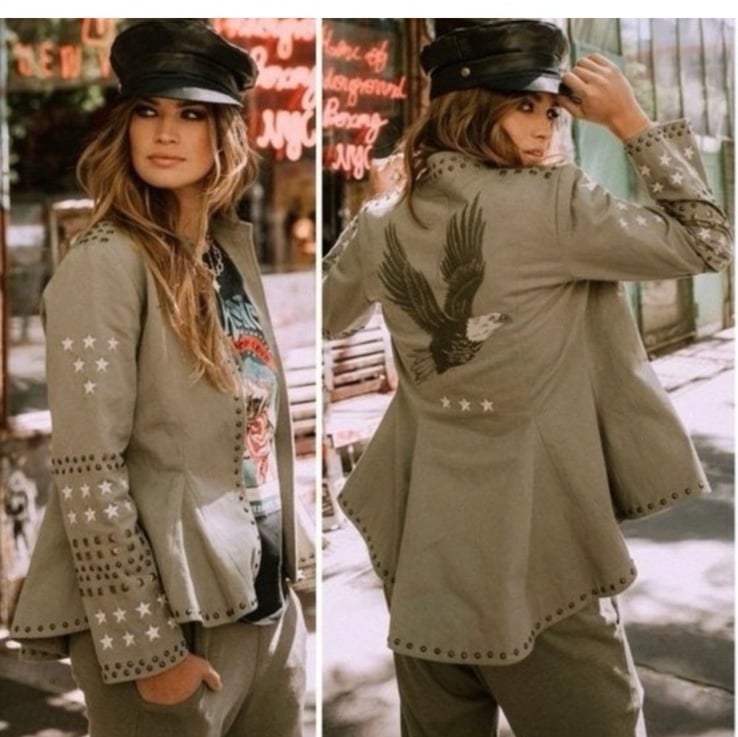 Spell and The Gypsy Eagleback Matinee Embroidered Studded Khaki Jacket L run S/M