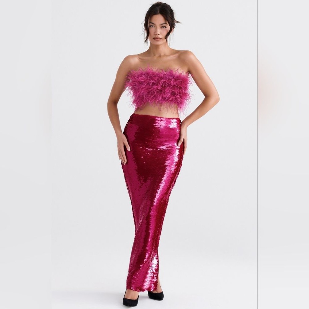 NWOT HOUSE OF CB ALEXIS HOT PINK SEQUIN MAXI SKIRT