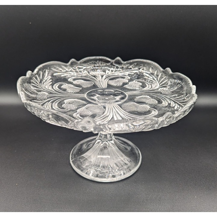 9 Diameter Pedestal Cake Stand Inverted Thistle Clear by Mosser