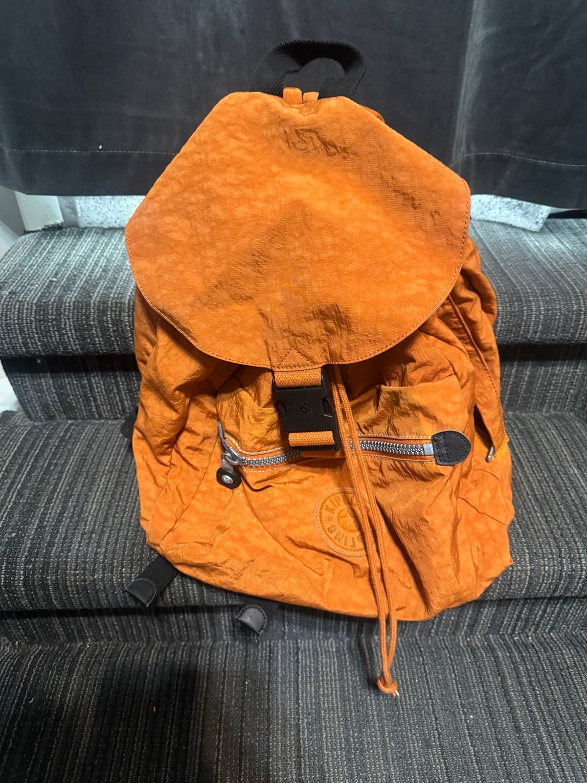 Kipling Orange Drawstring Buckle Backpack