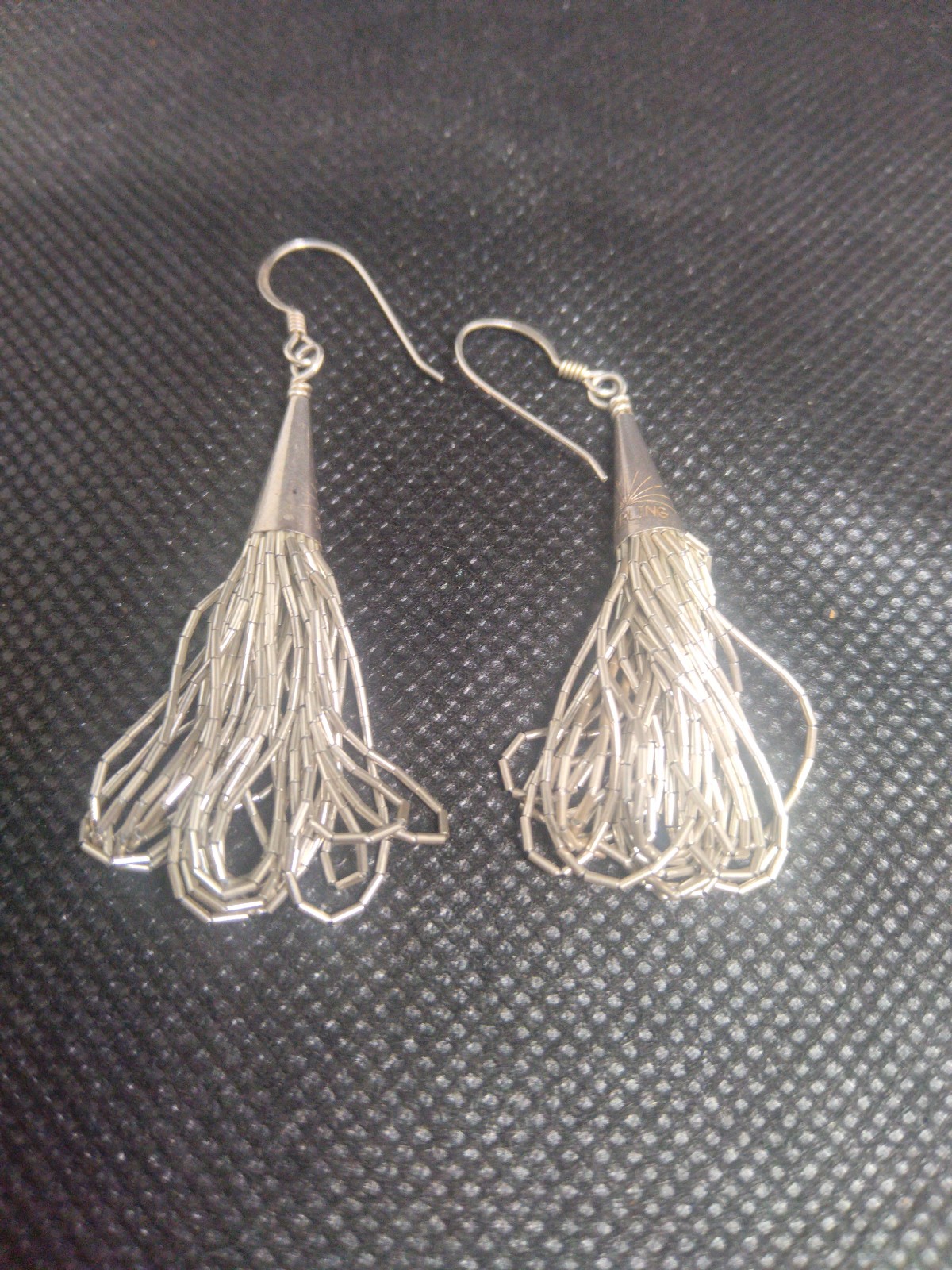 Vintage sterling silver Native American style mulit chain beaded dangle earrings