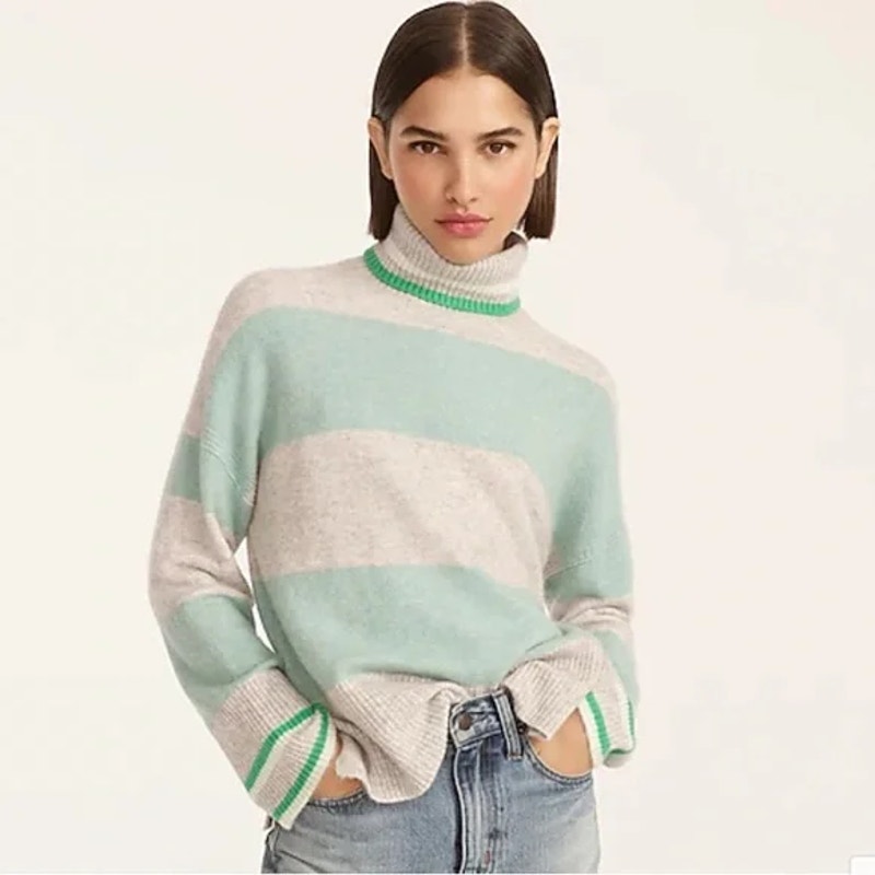 J Crew Womens Striped Turtleneck Sweater Wool Alpaca Soft Yarn size XS Preppy