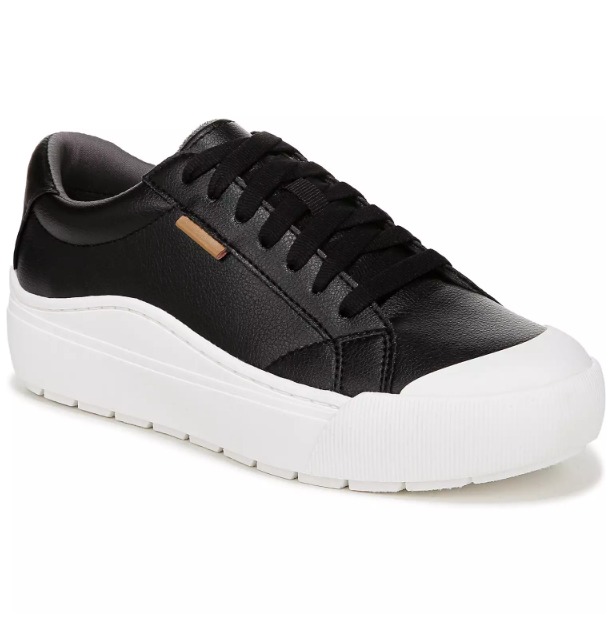NWT Dr. Scholl's Time Off Women's Platform Sneakers Black Faux Leather Size: 12