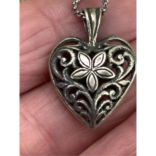 Ornate Heart Sterling Silver Charm with Silver Lariat Necklace #love