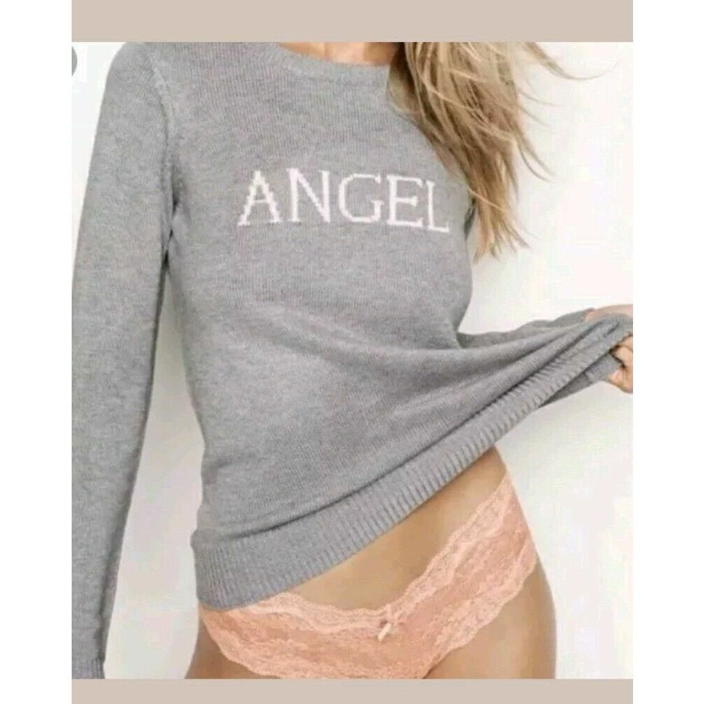 NWT Victoria's Secret M SWEATER long-sleeve GRAY white ANGEL 80+