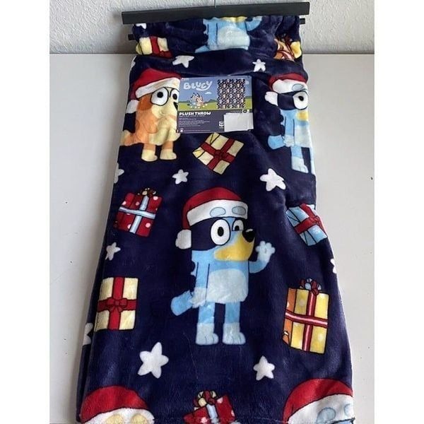 Bluey And Bingo Christmas Santa Hat Gifts Soft Throw Holiday Blanket 50 X 70”