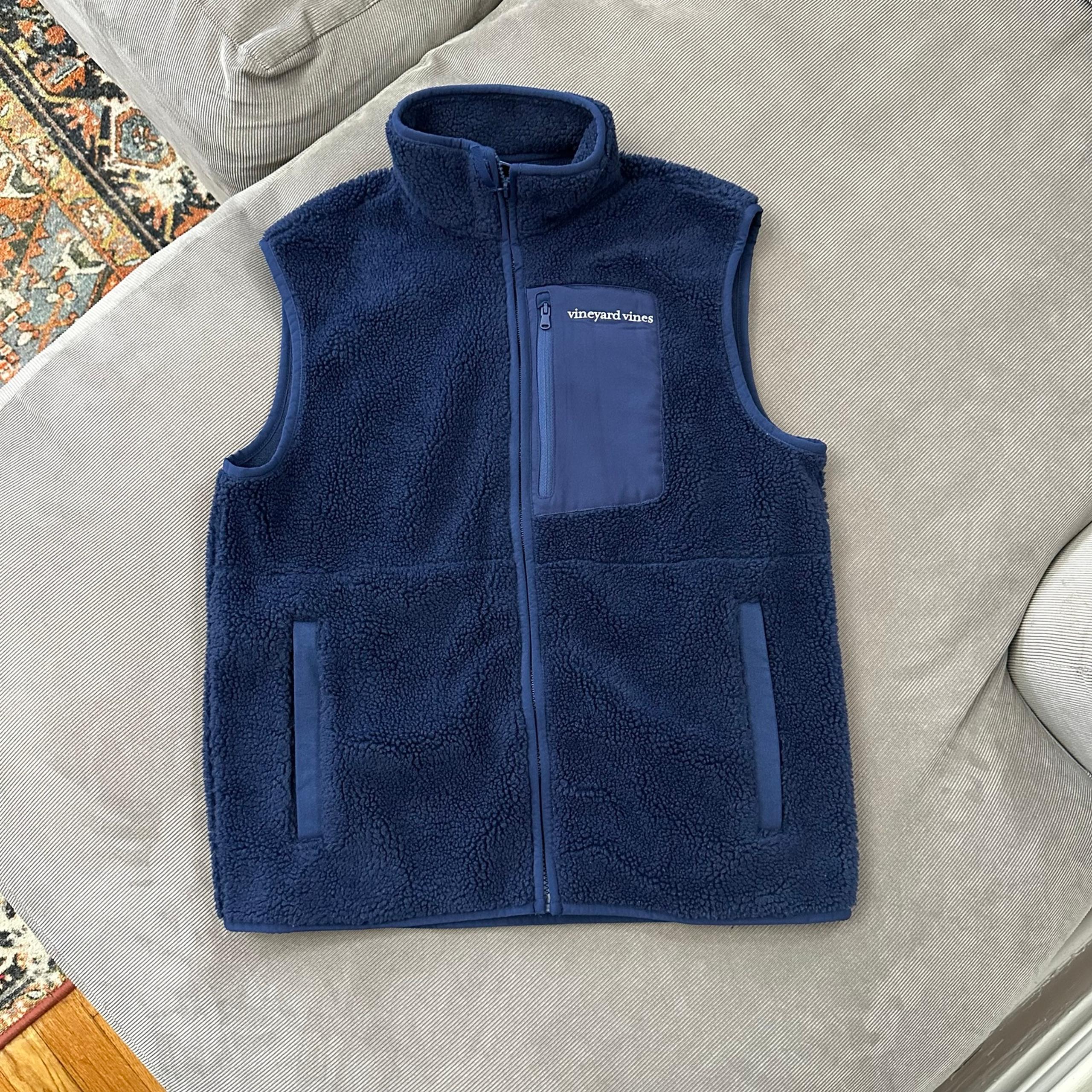 Vineyard Vines Men’s Sherpa Vest Extra Small XS Blue Full Zip Whale Logo