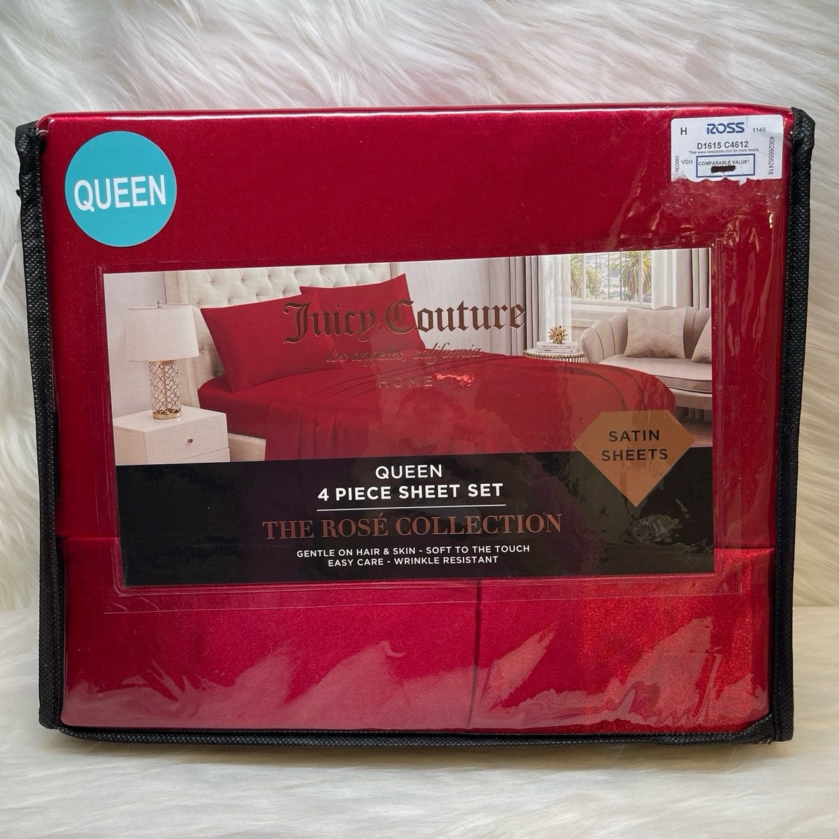 Juicy Couture Red Queen 4 Piece Satin Sheet Set