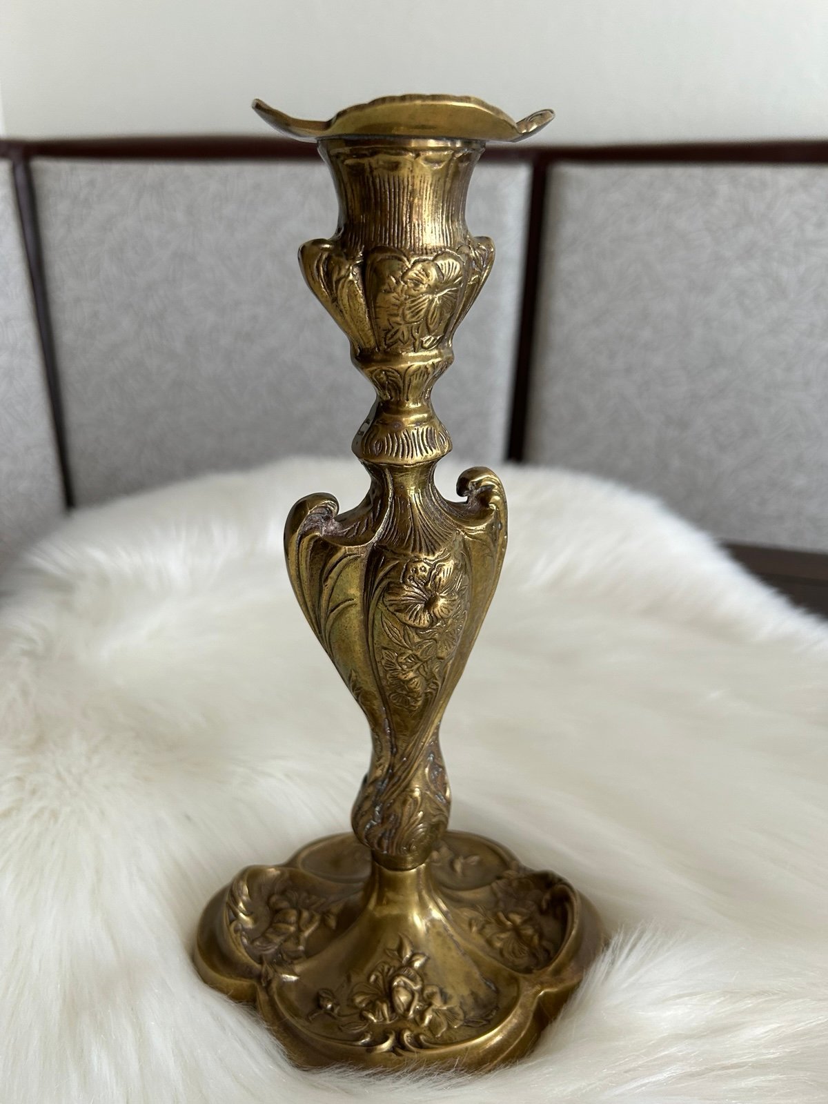 Art Nouveau candle stick Holder vintage elegant Brass 1 piece