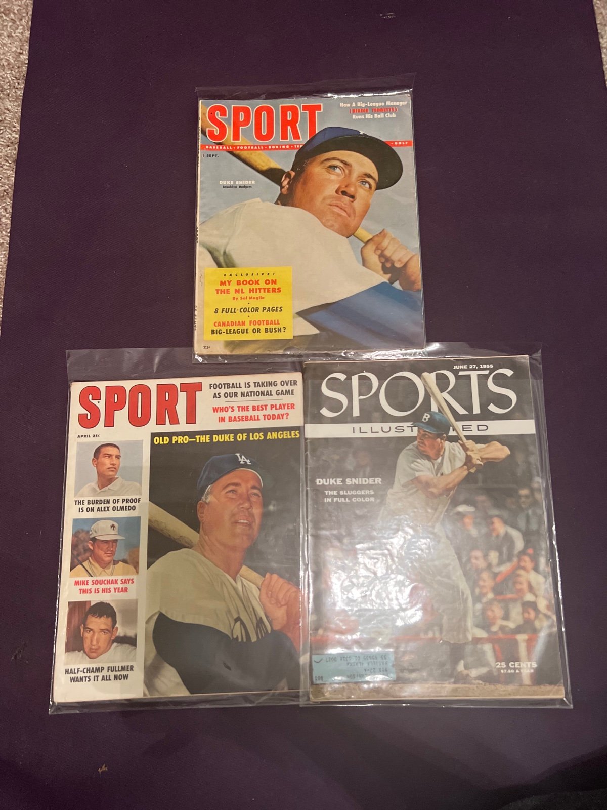 Lot of 3 vintage sports baseball magazine Duke Snider