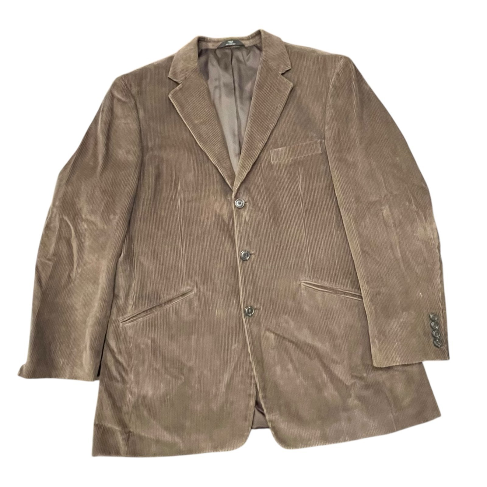 Mens Haggar Blazer Jacket Corduroy Suit Sport Coat Brown 44L Preppy Academia