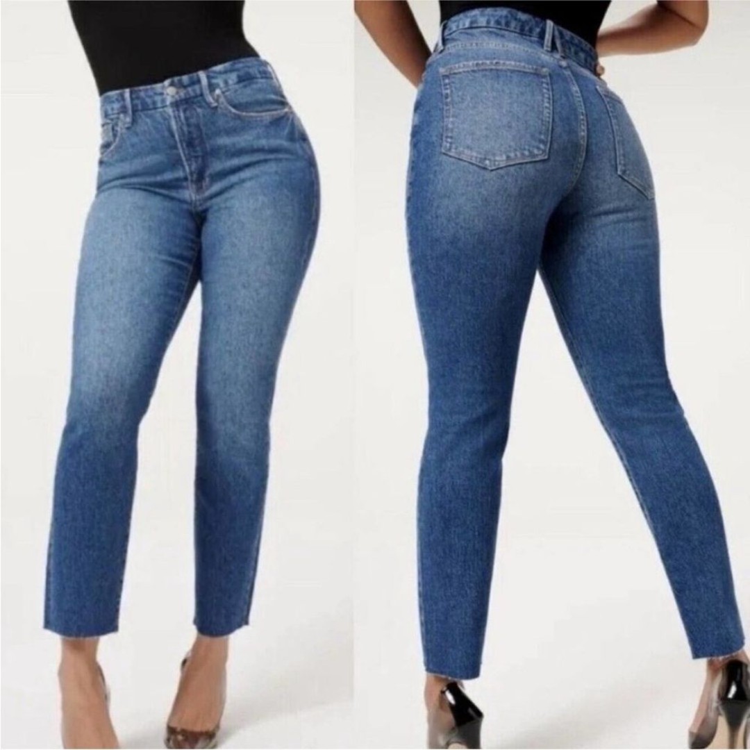 NWT Good American Good Classic Raw Hem High Rise Jeans In Blue Size 29