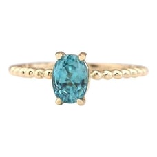 14k Yellow Gold 1.10Ct Oval Blue Zircon Rope Style Solitaire Ring