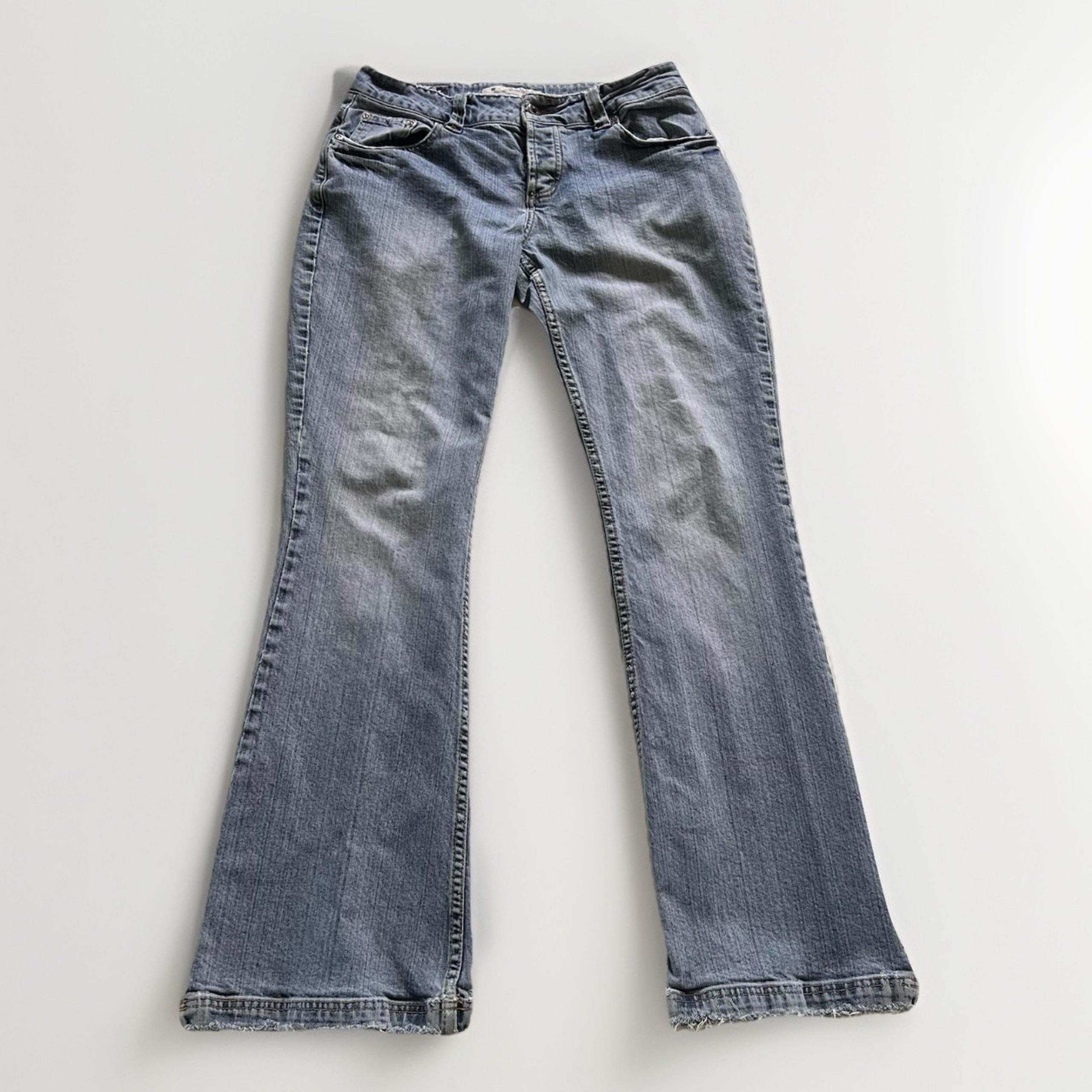 Maurice's Low Rise Flare Jeans Women's 7/8 Reg Distressed Light Wash Button Fly