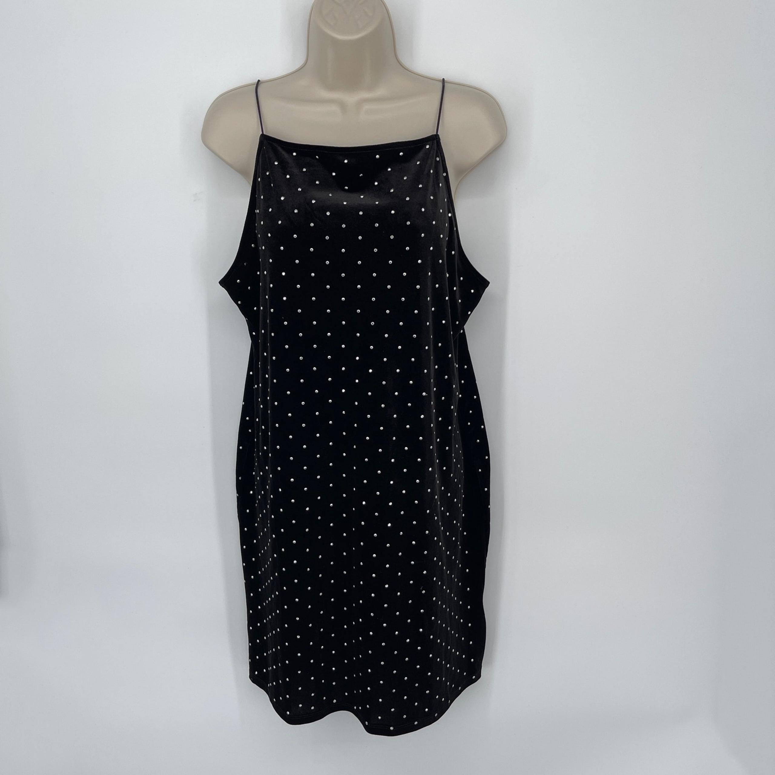 H&M NEW Women's Silver Studded Spaghetti Strap Velvet Dress Sz XL Black, Silver