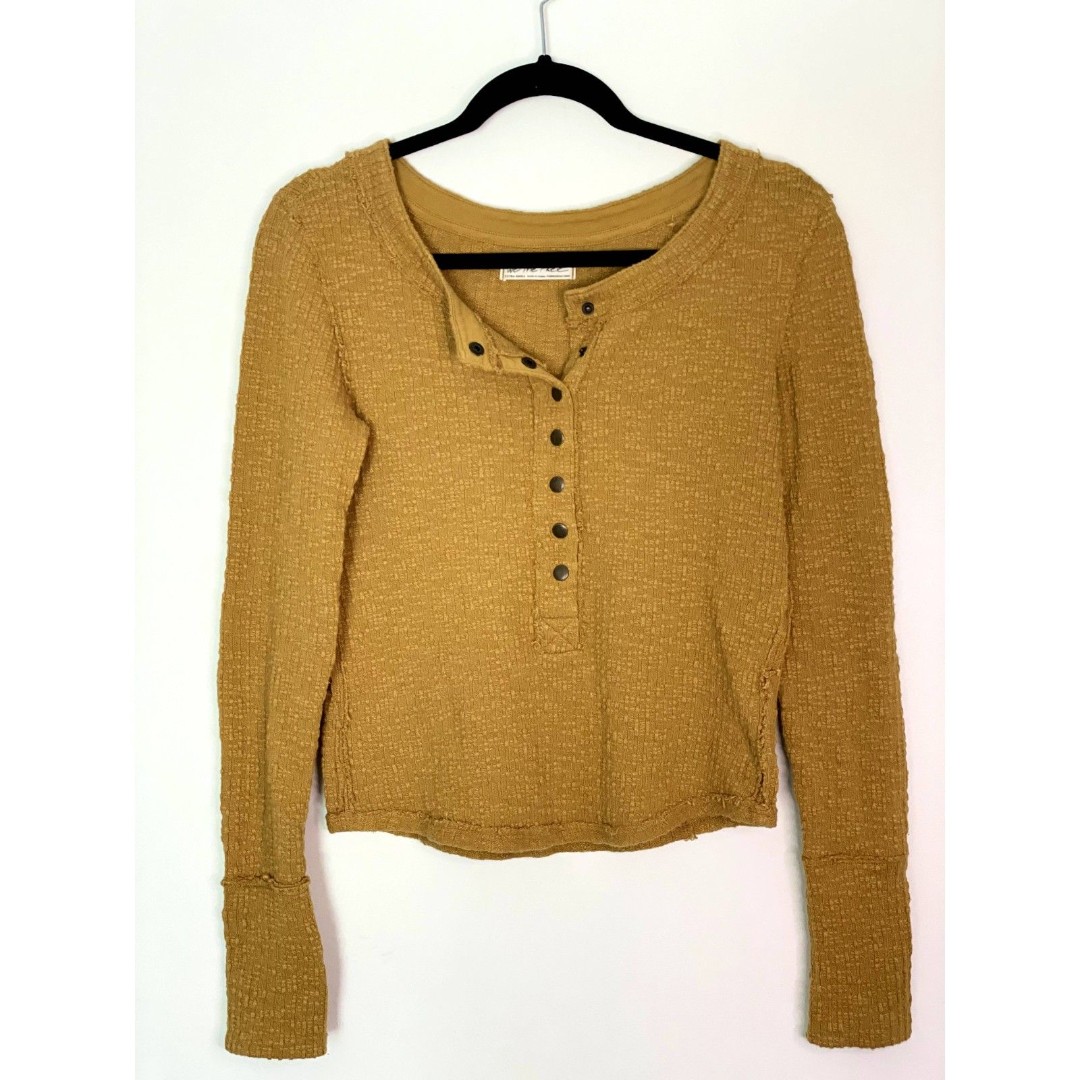 We the Free People Yellow Henley Long Sleeves Shirt Size XS - small d151