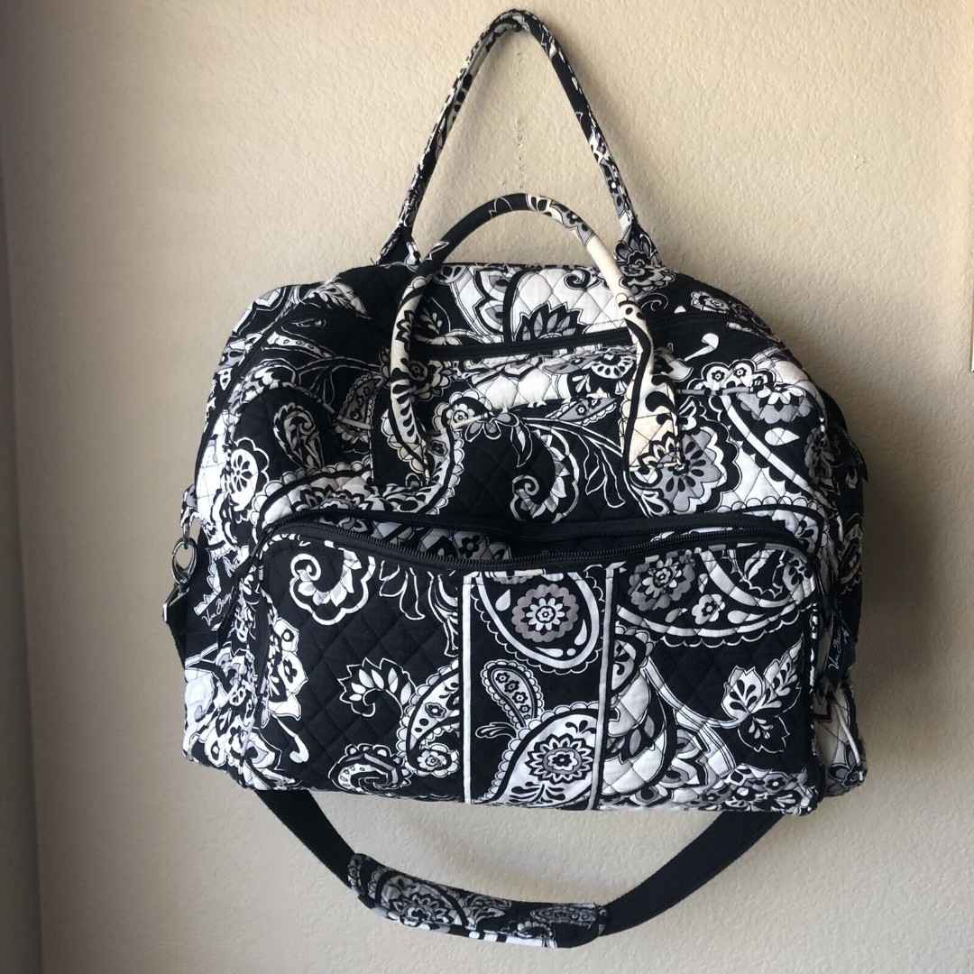 Vera Bradley Park Stripe Medium Black Paisley Travel Bag GUC