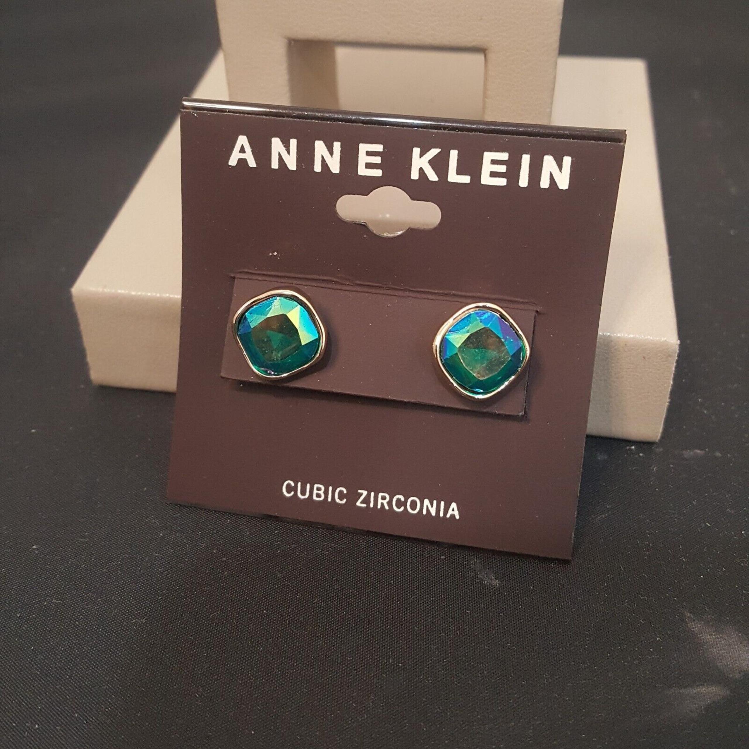 Women's Stud Earrings Gold Plated Blue Cubic Zirconia NWT - Anne Klein