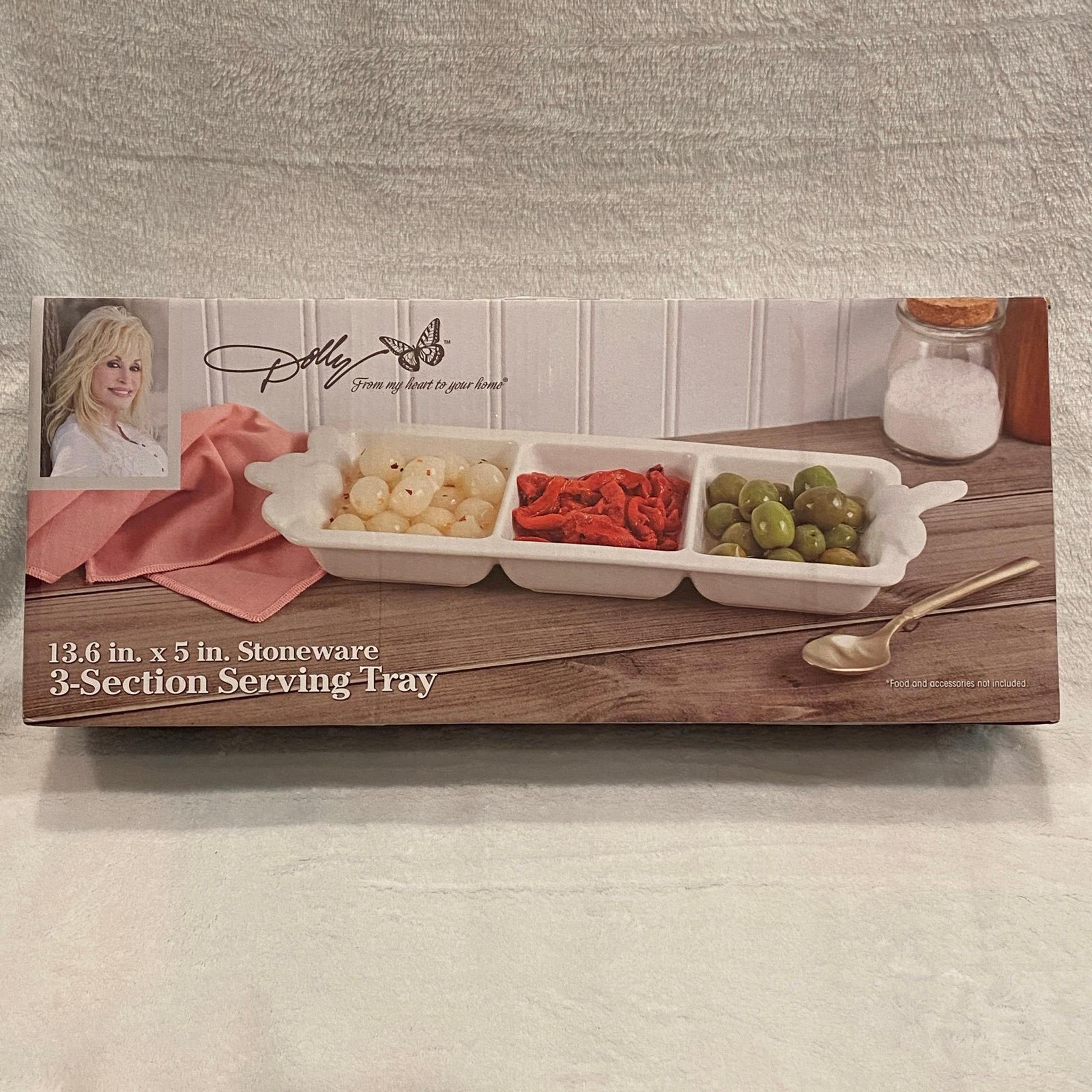 Dolly Parton 3-Section Butterfly Ceramic Condiment Serving Tray Plattr White NWT