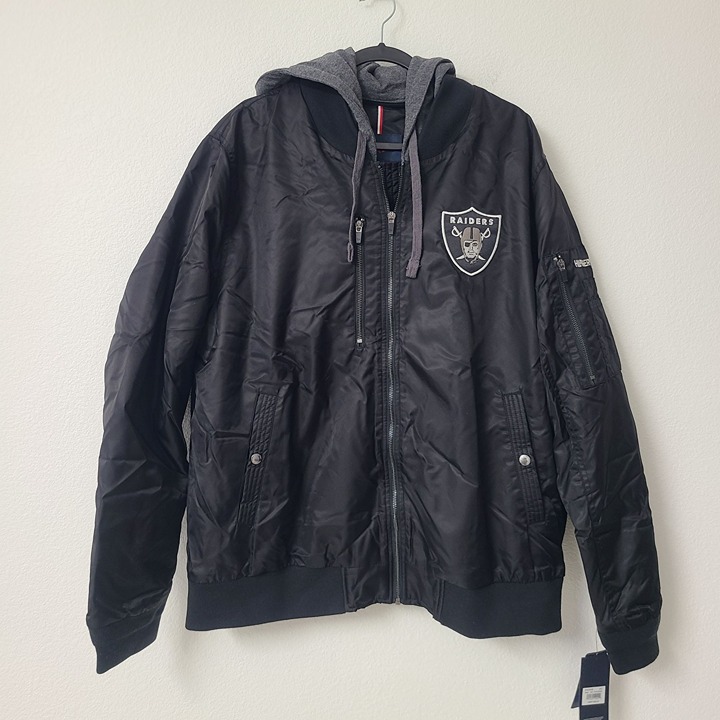 Tommy Hilfiger NFL Las Vegas Raiders Hoodie Bomber Jacket Size XXL Black