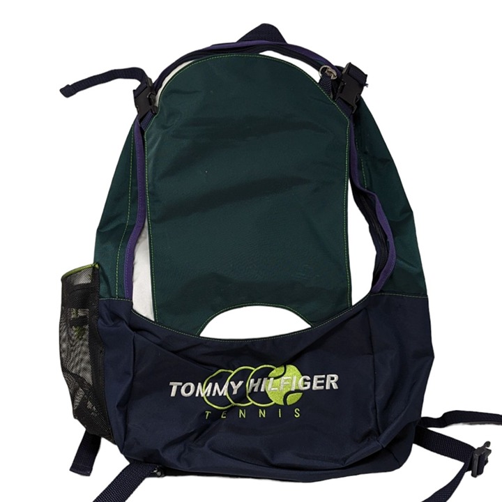 Vintage 1990s Y2K Tommy Hilfiger Spell Out Navy Green Tennis Sports Backpack Bag