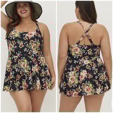 Torrid NWT Short Length Side Tie Swim Dress - Floral Size 3X Adjustable Strap