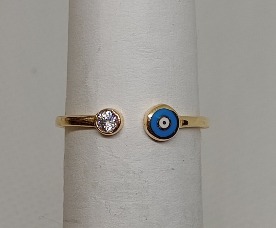 14k Solid Gold Evil Eye Adjustable Ring