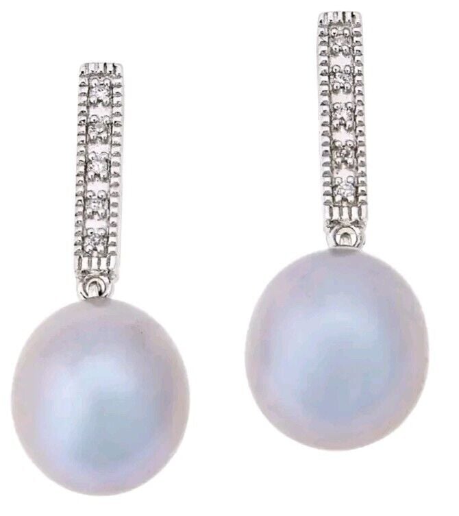 Imperial Pearls Cultured Pearl and Diamond Drop Earrings 1/10cttw Sterling