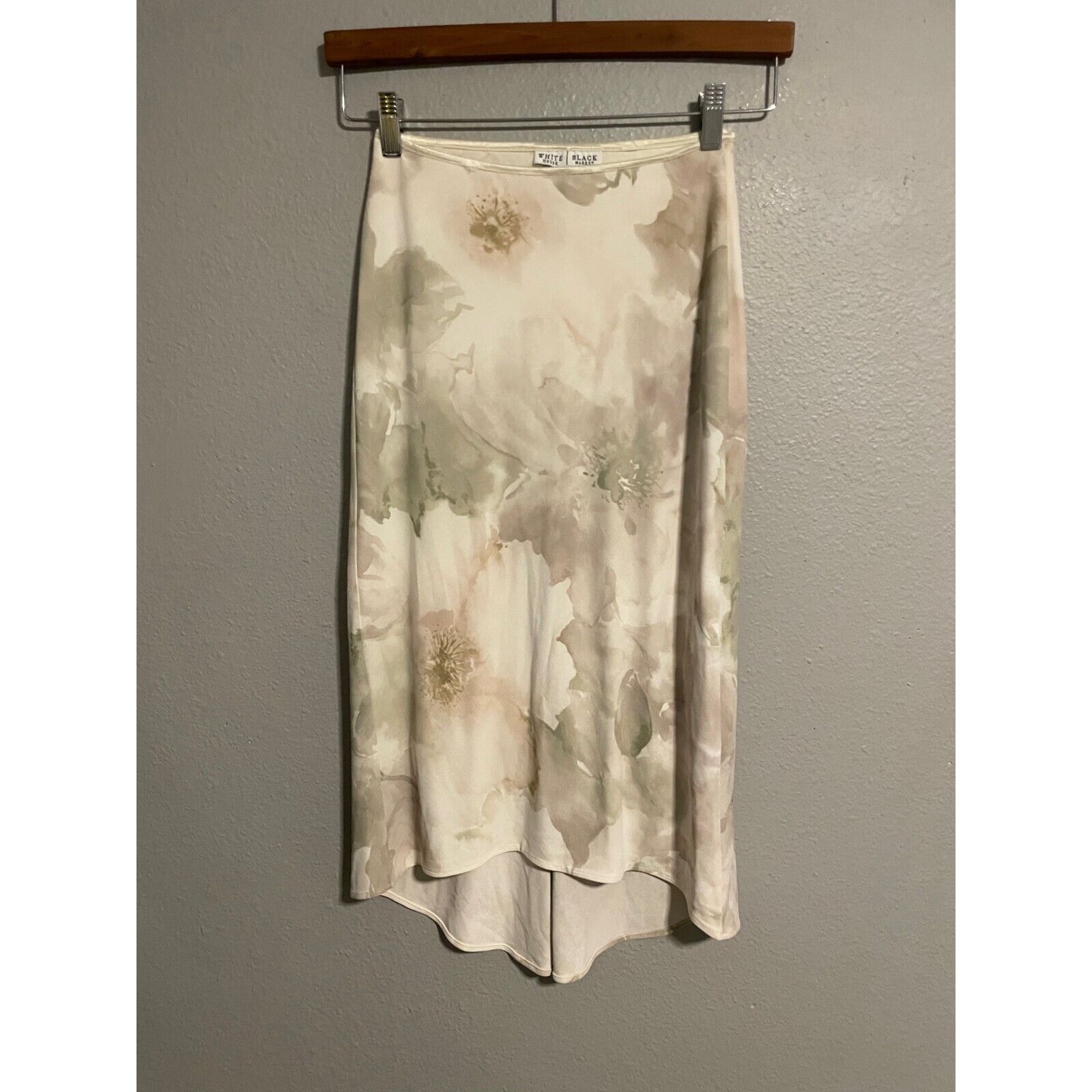 Vintage White House Black Market Womens Skirt XS Green Floral Pull On Fairy Y2K