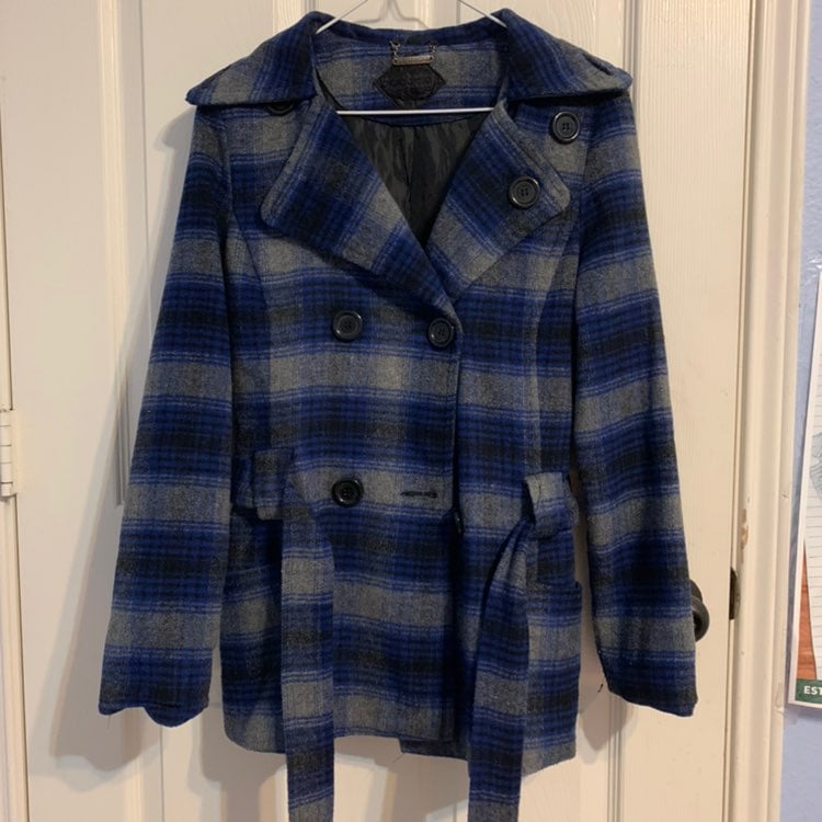 JouJou blue plaid peacoat