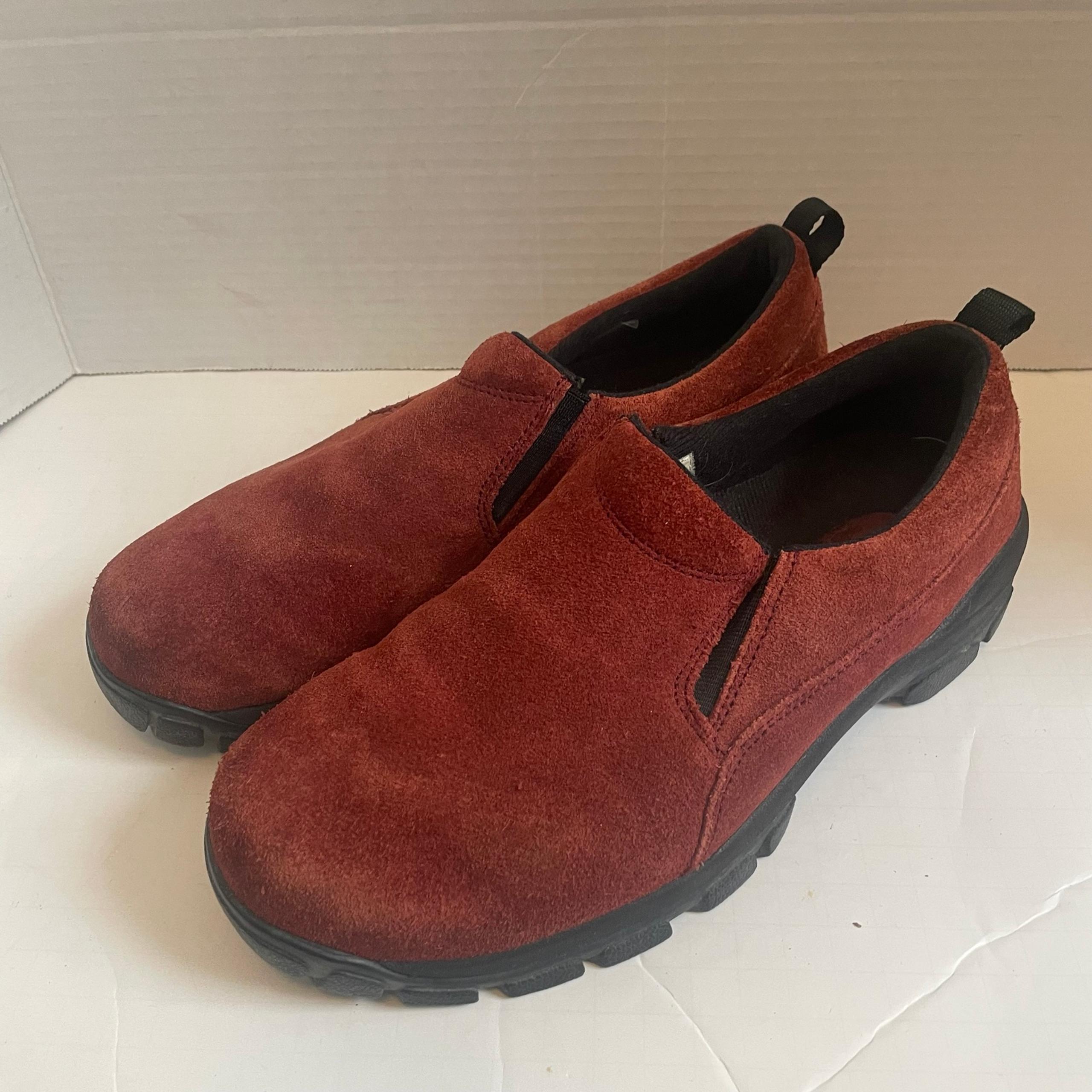 Lands' End ~ Red Suede Leather Hiking Moccasins SlipOn Loafers Men's Size 8