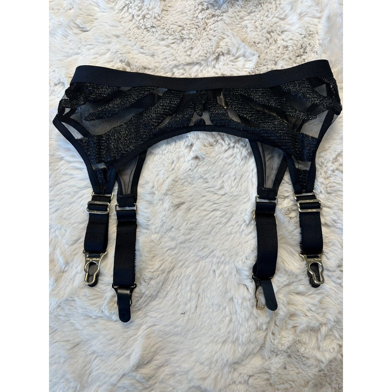 Honey Birdette PRUDENCE Black Zebra Garter Suspender Belt XS