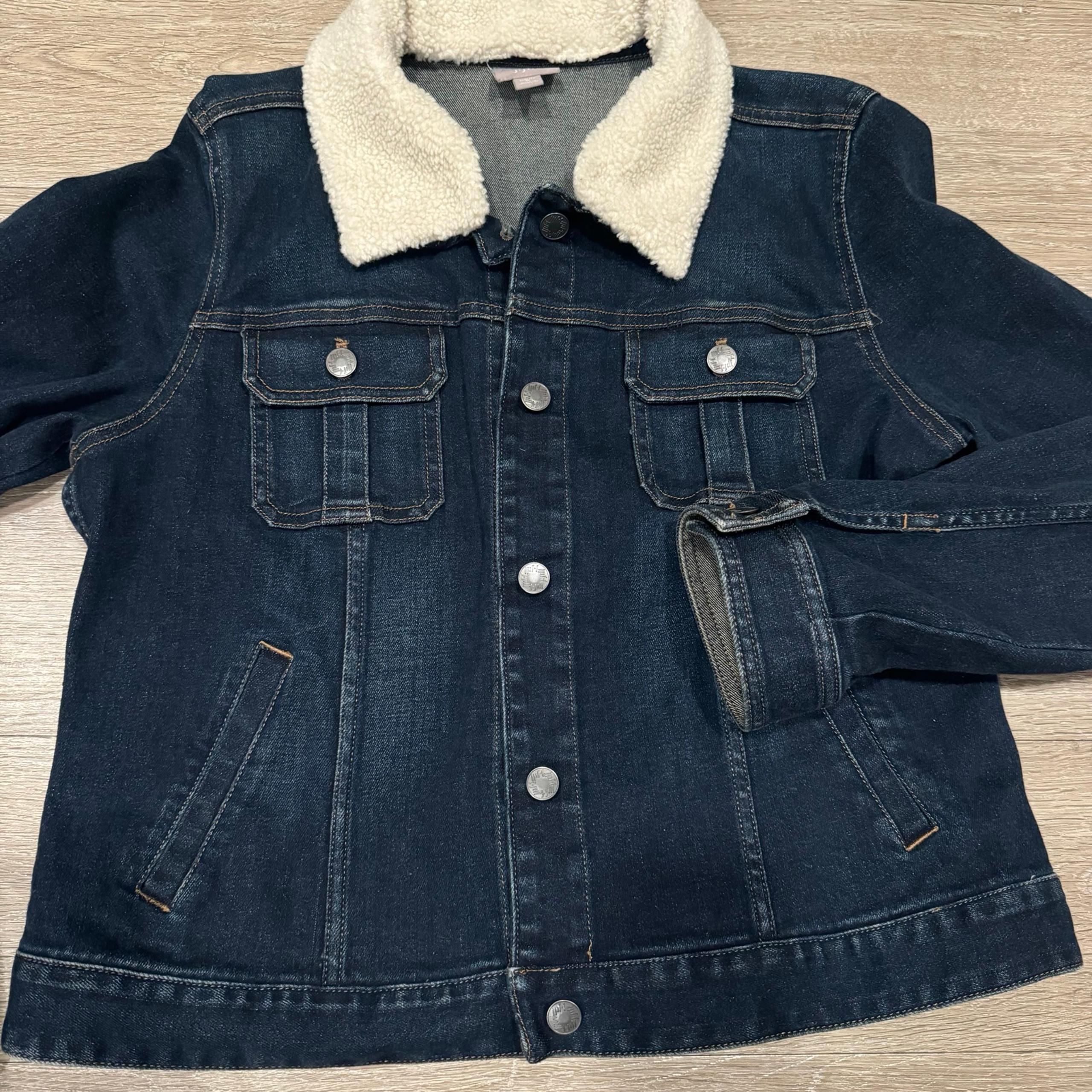 J Jill Women’s Stretch Jean Jacket Sherpa Collar M Cotton