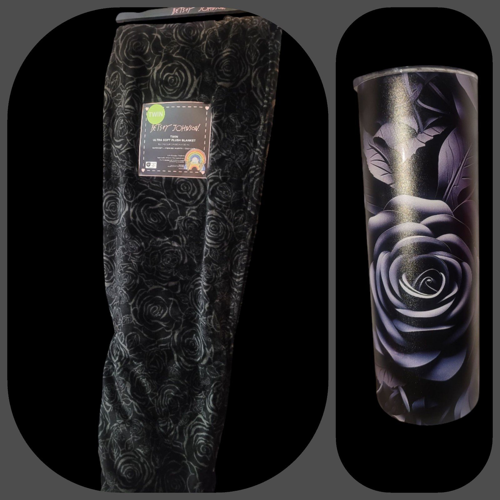 Black rose tumbler and blanket