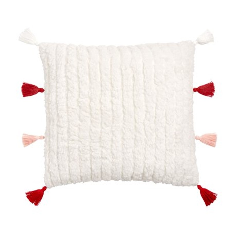 2-PK Gap Home Décor Sculpted Stripe Sherpa Square Throw Pillow w/ Tassels, 18X18