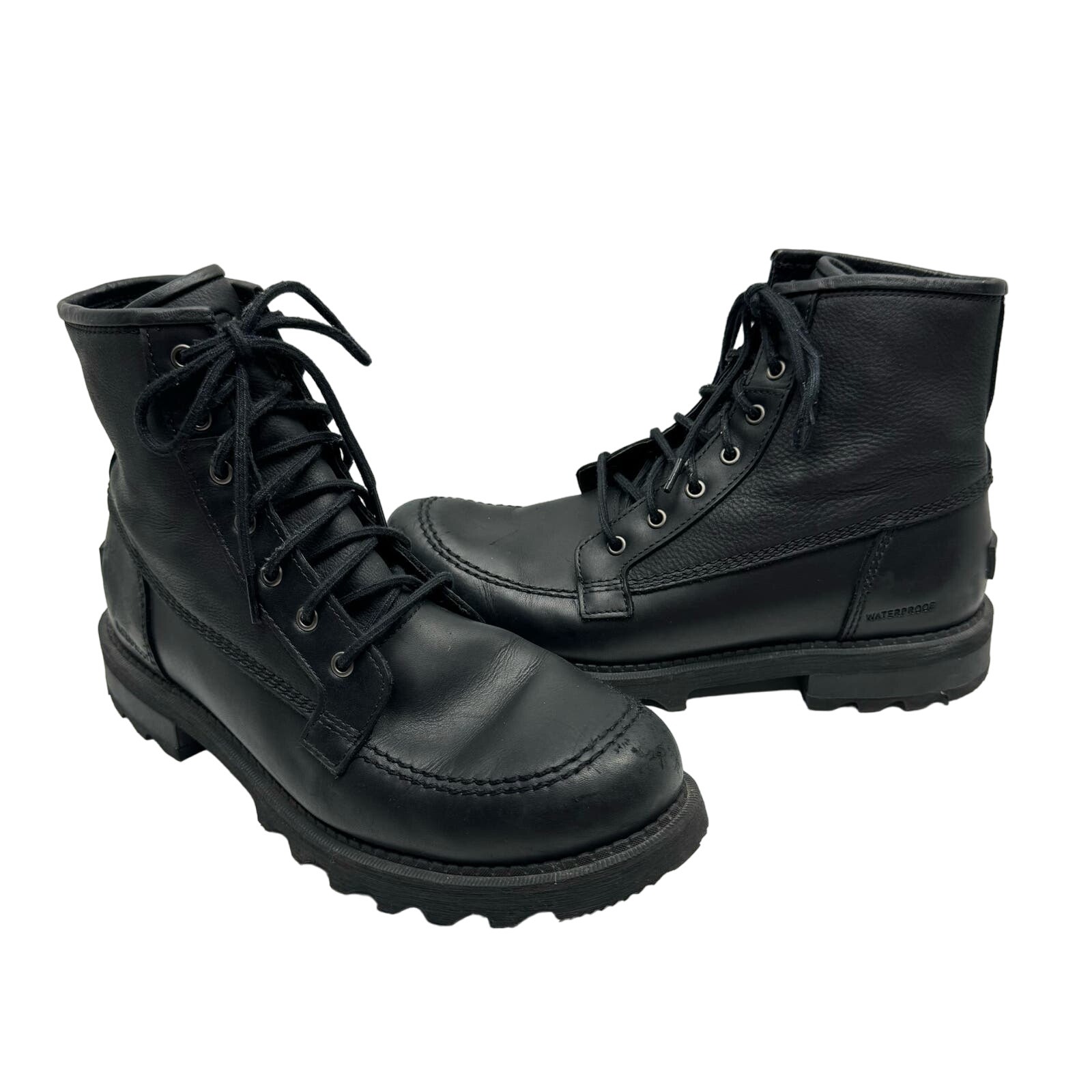 Sorel Men's Mad Brick Six Black Leather Waterproof Lace Up Combat Boots
