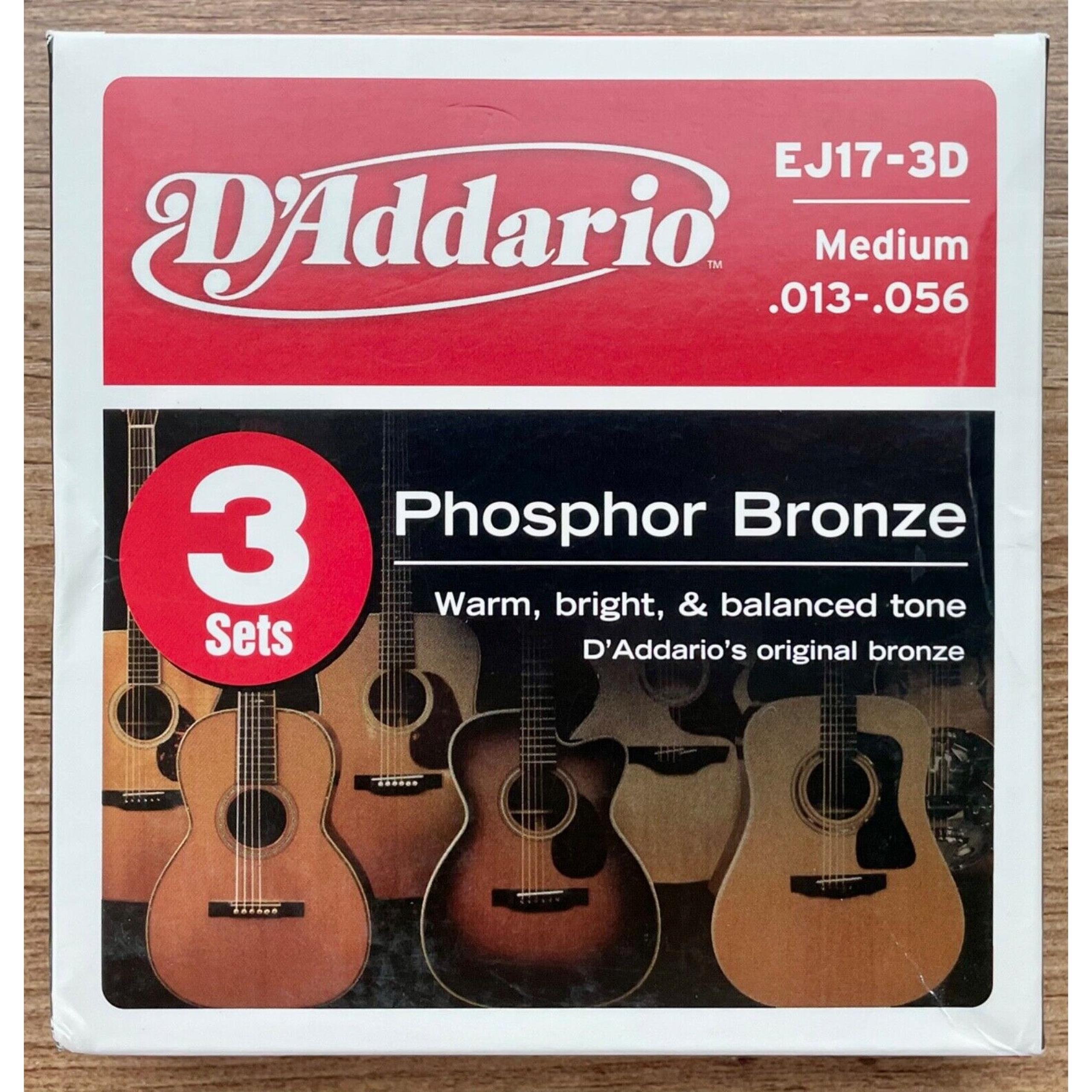 D'Addario EJ17-3D Phosphor Bronze Medium Strings Acoustic Guitar, Pack of 3 NEW