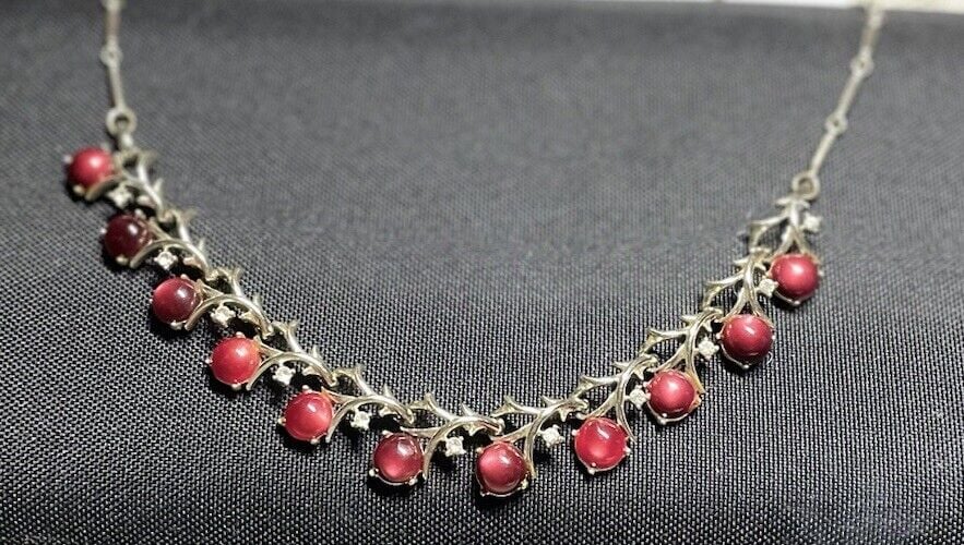 Vintage Coro Clear Rhinestone Red Raspberry Moonglow Stone Choker Necklace