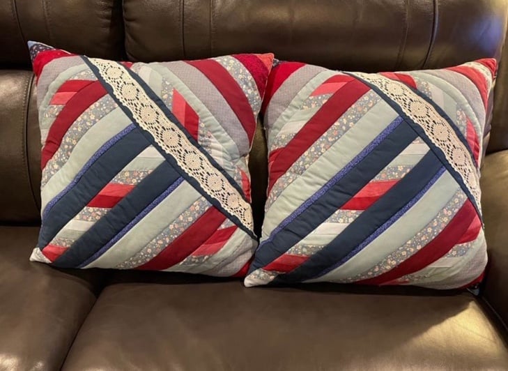 Two Red, White, & Blue Americana Handmade Quilted Pillows