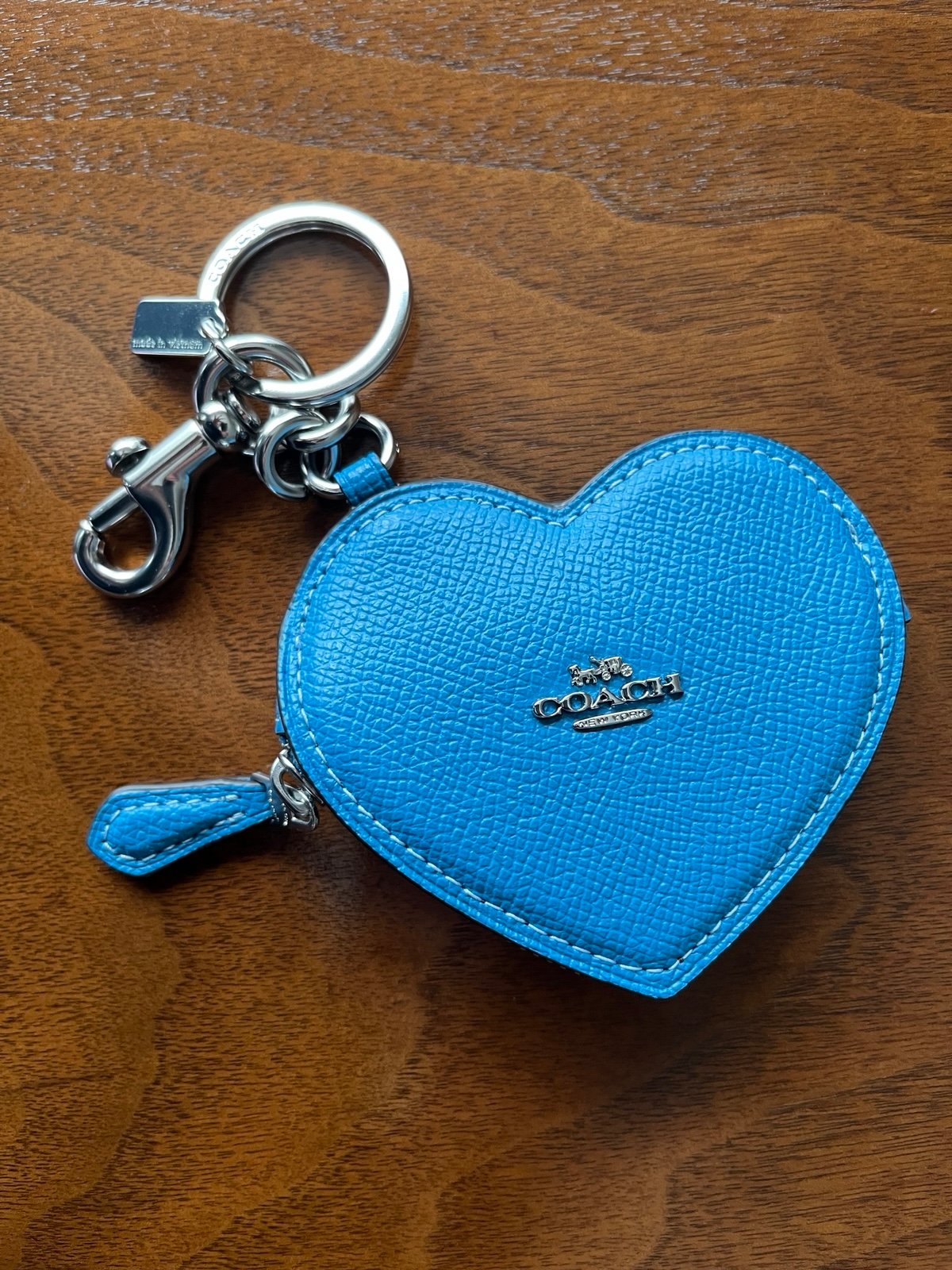 Coach heart-shaped keychain in Cornflower blue /silver hardware! Great Gift!