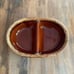 Vintage Hull Stoneware Brown Drip Glazed Pottery Oval Divided Bowl Serving