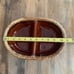 Vintage Hull Stoneware Brown Drip Glazed Pottery Oval Divided Bowl Serving