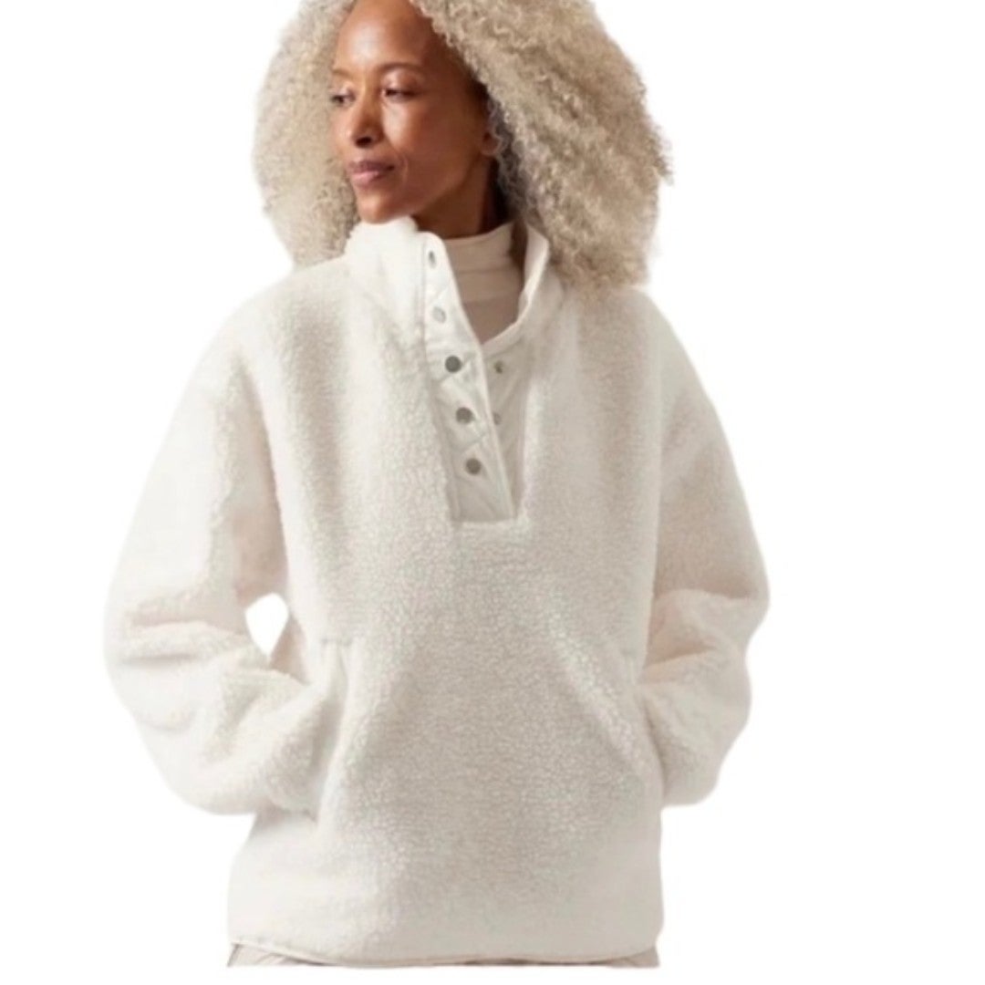 Athleta cozy sherpa snap white sweatshirt