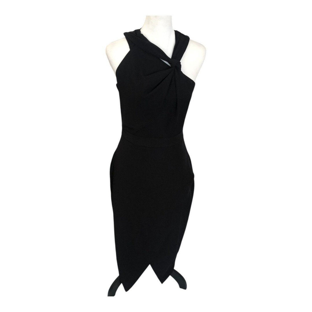 Harlyn Twist Front Black Sexy Open Back Asymmetrical Cocktail Party Dress Sz S