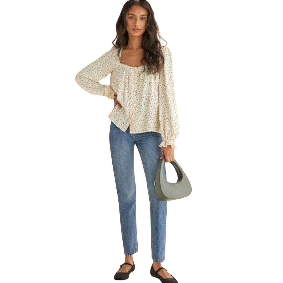 Reformation Bruno Ivory Polka Dot Top